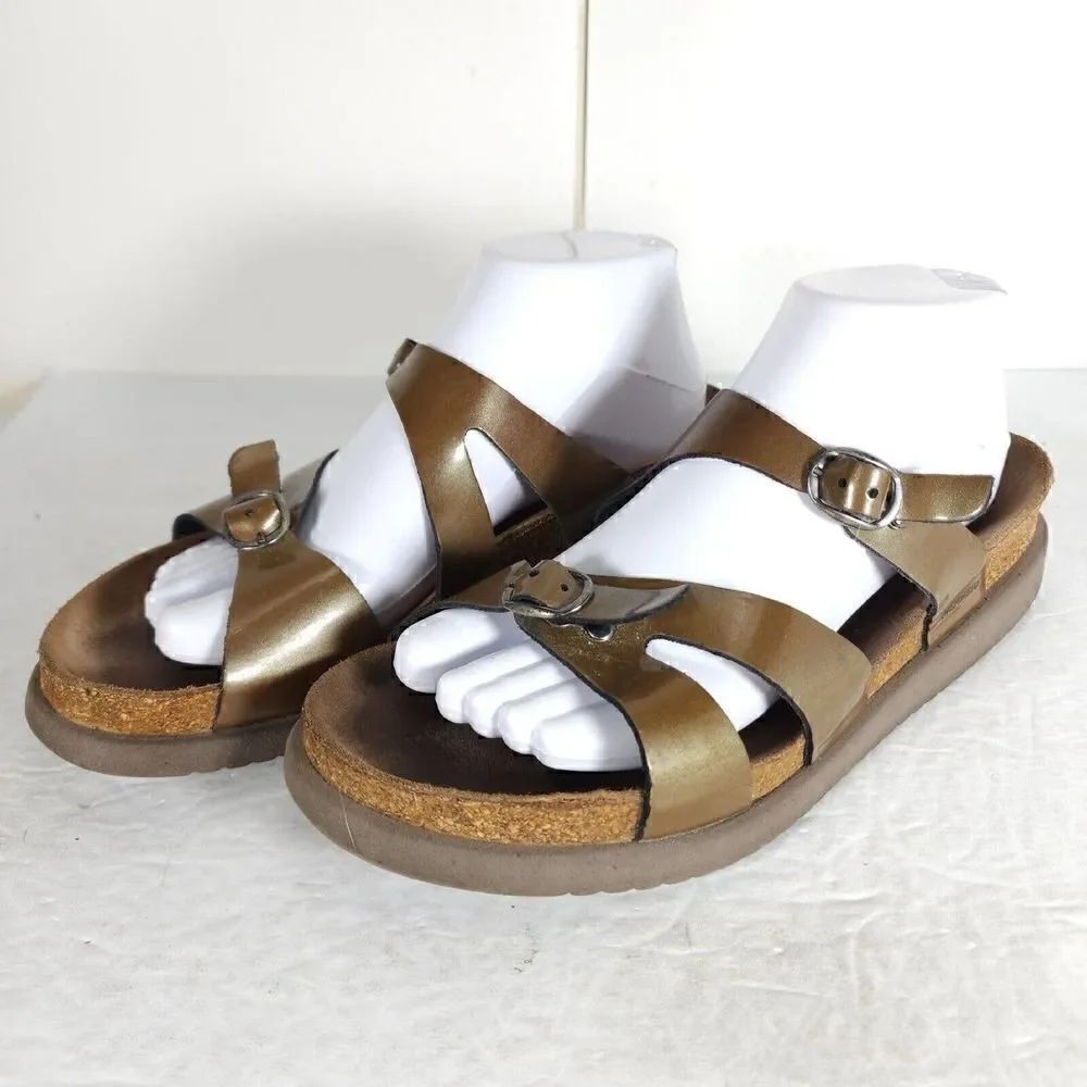 MEPHISTO Women’s Hannel EU40 US9,5 Patent Leather Bronze Strappy Slide Sandals